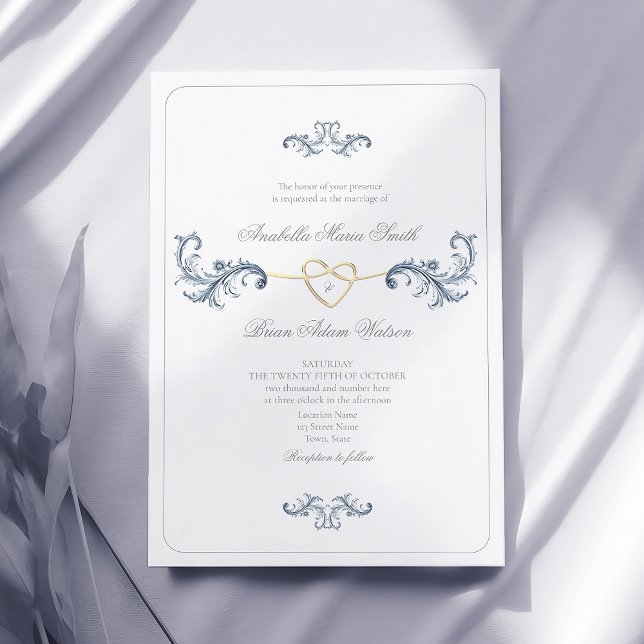 Vintage Baroque Rococo Dusty Blue Wedding Invitation (Creator Uploaded)