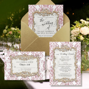 Vintage Baroque Rococo Floral Dusty Pink Gold Foil