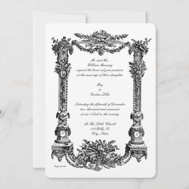 Vintage Baroque Rococo Pedestal Frame Wedding Invitation (Front)