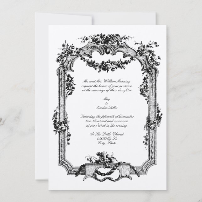 Vintage Baroque Rococo Rose Grape Frame Invitation (Front)