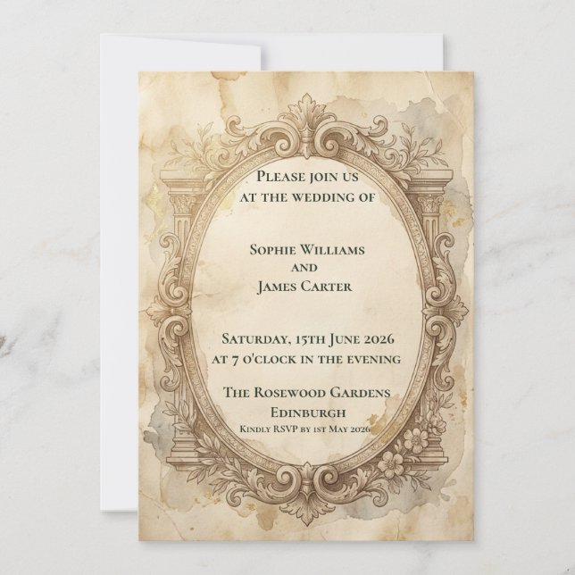 Vintage Baroque Scottish Wedding Invitation (Front)