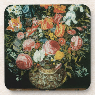 Vintage Baroque Still Life Flowers in a Vase Coaster