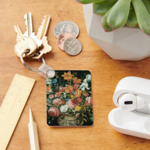 Vintage Baroque Still Life Flowers in a Vase Key Ring