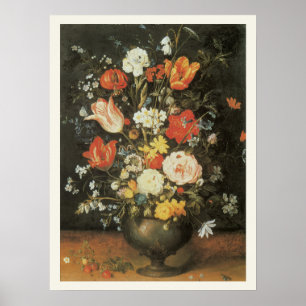 Vintage Baroque Still Life Flowers in Metal a Vase Poster