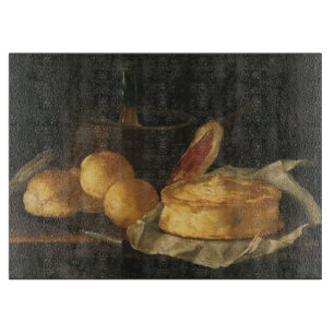 Vintage Baroque Still Life with Bread, Tart, Ham Cutting Board