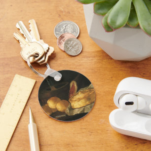 Vintage Baroque Still Life with Bread, Tart, Ham Key Ring