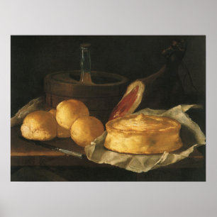 Vintage Baroque Still Life with Bread, Tart, Ham Poster