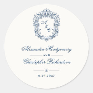 Vintage Baroque Style Monogram Crest Wedding Classic Round Sticker