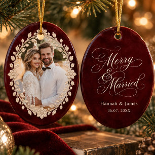 Vintage Baroque Style Photo Merry First Christmas  Ceramic Tree Decoration