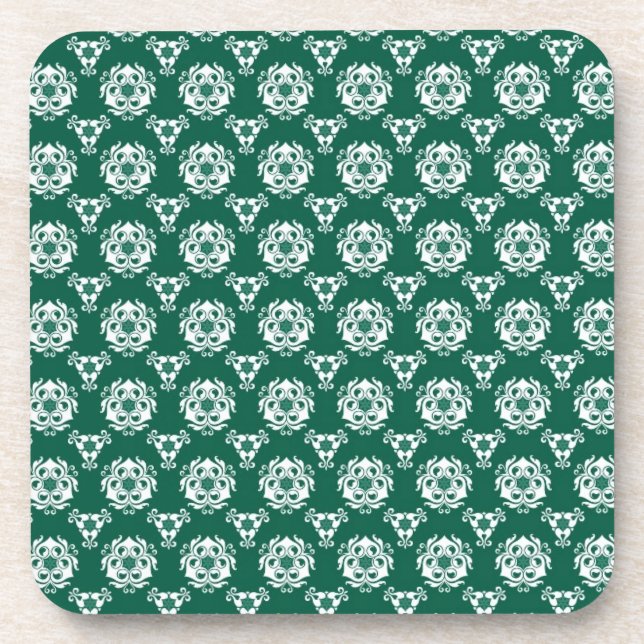 Vintage Baroque Wallpaper in Green and White Coaster (Front)