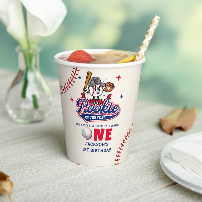 Vintage Baseball 1st Birthday Paper Cups (Insitu)