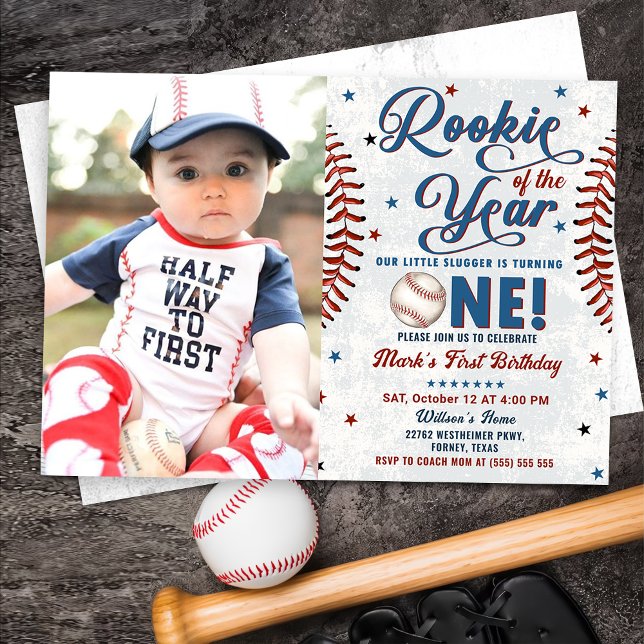 Vintage Baseball 1st Birthday Photo Invitation  (Creator Uploaded)
