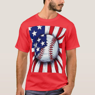 Vintage Baseball 4th Of July Men USA American Flag T-Shirt