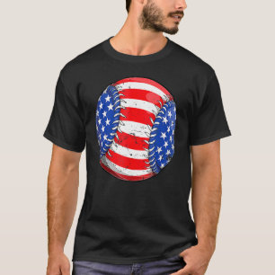 Vintage Baseball 4th Of July Men USA American Flag T-Shirt