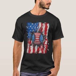 Vintage Baseball 4Th Of July Men USA American Flag T-Shirt