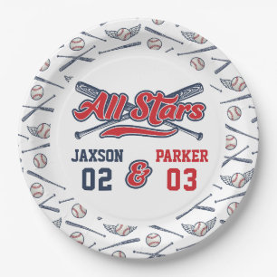 Vintage Baseball All Star Joint Birthday Paper Plate