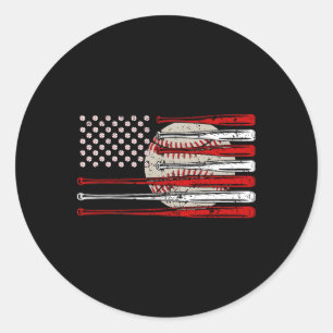 Vintage Baseball American Flag Usa For Men Women D Classic Round Sticker