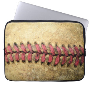 Vintage Baseball Art - Aged Leather & Red Stitch Laptop Sleeve