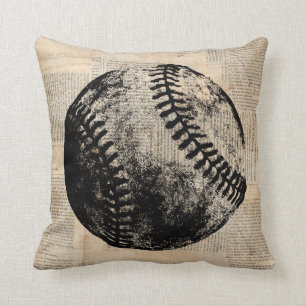 Vintage Baseball Art Illustration Newspaper Style Cushion