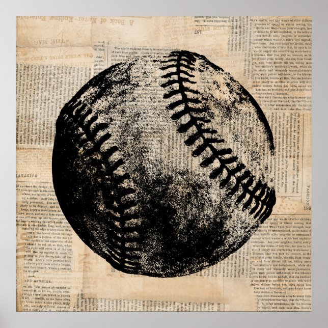 Vintage Baseball Art Illustration Newspaper Style Poster (Front)