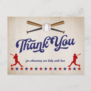 Vintage Baseball, Baby Shower thank you postcard