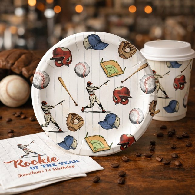 Vintage Baseball Birthday Paper Plate (Vintage Baseball Birthday Paper Plates)