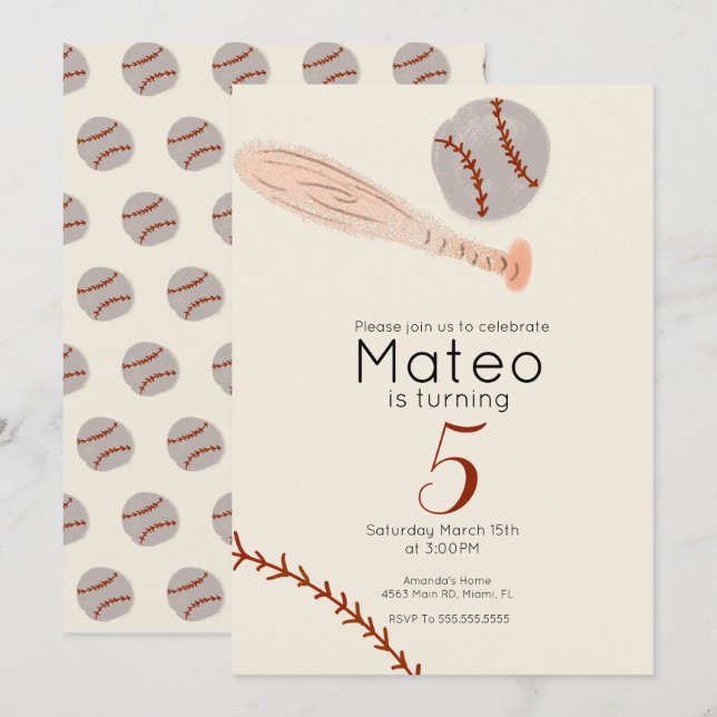 Vintage Baseball Birthday Party Invitation (Front/Back)
