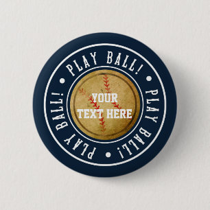 Vintage BASEBALL Blue PLAY BALL Birthday Party 6 Cm Round Badge