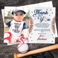 Vintage Baseball Boy Birthday Photo Thank You Card