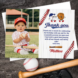 Vintage Baseball Boy Birthday Photo Thank You Card