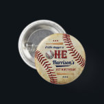 Vintage Baseball Boys 1st Birthday 3 Cm Round Badge<br><div class="desc">Celebrate in style with these fun and very trendy 1st birthday buttons. The design is easy to personalise with your special event wording and your guests will be thrilled when they see these fabulous buttons. Matching items can be found in the collection.</div>