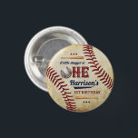 Vintage Baseball Boys 1st Birthday 3 Cm Round Badge<br><div class="desc">Celebrate in style with these fun and very trendy 1st birthday buttons. The design is easy to personalise with your special event wording and your guests will be thrilled when they see these fabulous buttons. Matching items can be found in the collection.</div>