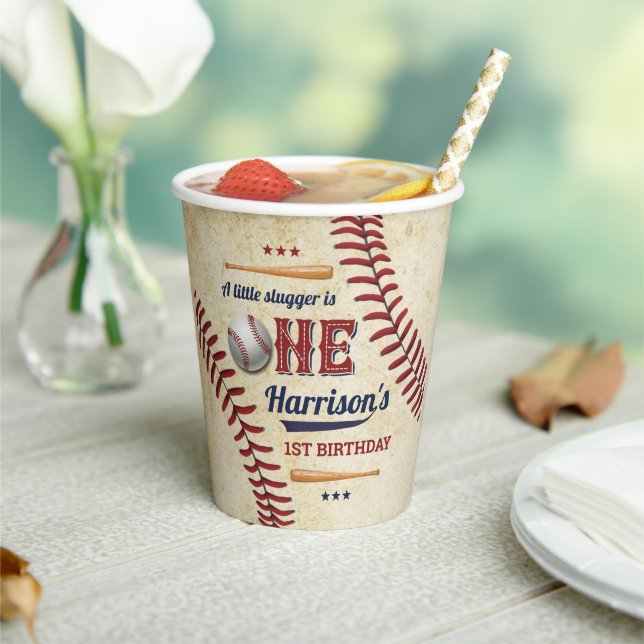 Vintage Baseball Boys 1st Birthday Paper Cups (Insitu)