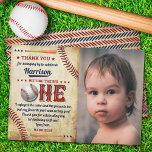 Vintage Baseball Boys 1st Birthday Photo Thank You Card<br><div class="desc">Say thank you in style with these trendy 1st birthday thank you cards. The template wording is easy to personalise and your family and friends will be thrilled when they receive these fabulous thank yous.</div>