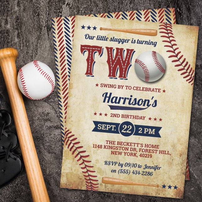 Vintage Baseball Boys 2nd Birthday Invitation (Creator Uploaded)