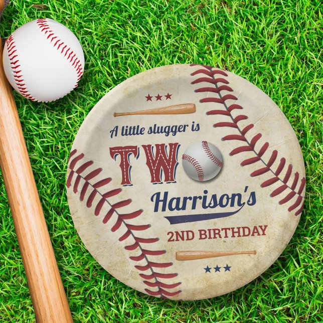 Vintage Baseball Boys 2nd Birthday Paper Plate (Creator Uploaded)