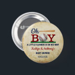 Vintage Baseball Boys Baby Shower 6 Cm Round Badge<br><div class="desc">These buttons are perfect for anyone having a baby shower this year. This design is easy to personalise with your special event wording and your guests will be thrilled when they see these fabulous party buttons. Matching items can be found in the collection.</div>