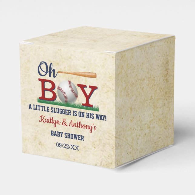 Vintage Baseball Boys Baby Shower Favour Box (Front Side)