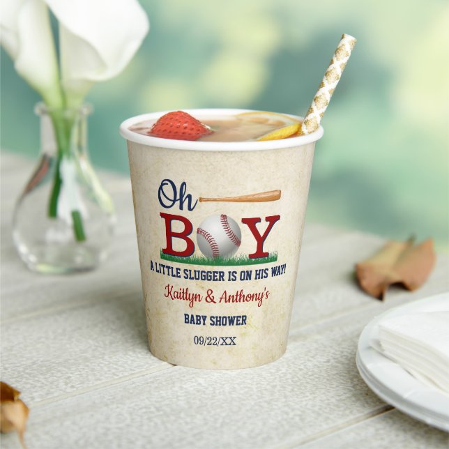 Vintage Baseball Boys Baby Shower Paper Cups (Insitu)