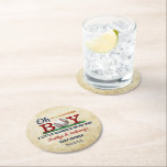 Vintage Baseball Boys Baby Shower Round Paper Coaster<br><div class="desc">Celebrate in style with these cute and very trendy baby shower coasters. The design is easy to personalise with your special event wording and your guests will be thrilled when they see these fabulous coasters. Matching items can be found in the collection.</div>