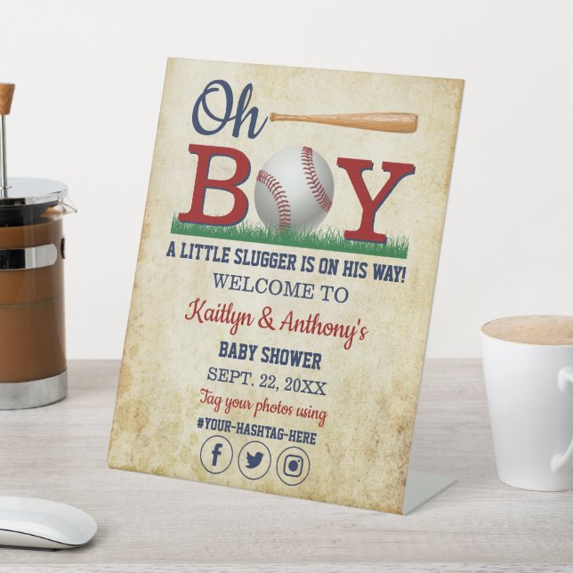 Vintage Baseball Boys Baby Shower Welcome Pedestal Sign (In SItu)