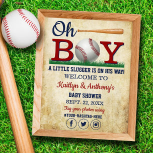 Vintage Baseball Boys Baby Shower Welcome Sign