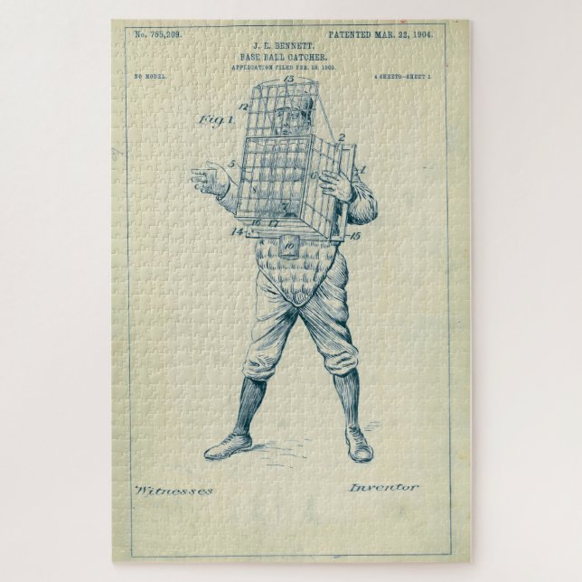 Vintage Baseball Catcher Equipment Patent (1904) Jigsaw Puzzle (Vertical)