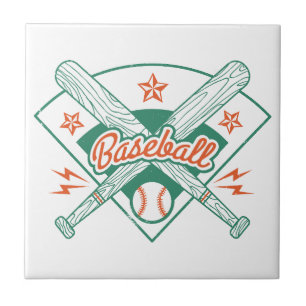 Vintage Baseball Ceramic Tile. Retro Baseball Bats Tile