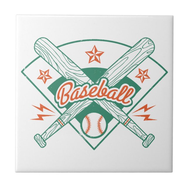 Vintage Baseball Ceramic Tile. Retro Baseball Bats Tile (Front)