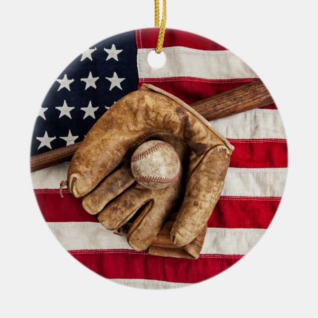 Vintage Baseball Ceramic Tree Decoration (Front)