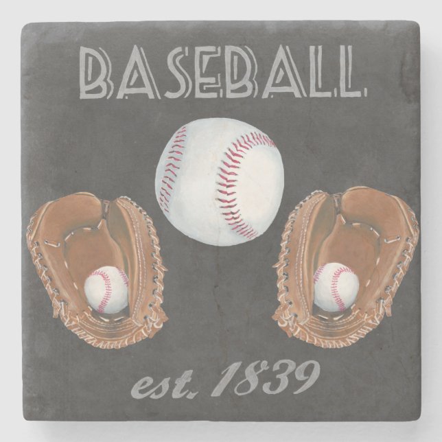 Vintage Baseball Chalkboard Design Stone Coaster (Front)