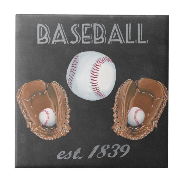 Vintage Baseball Chalkboard Design Tile (Front)