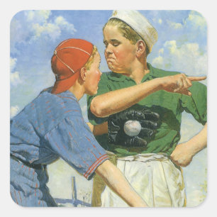 Vintage Baseball, Children, Boys Playing Sports Square Sticker