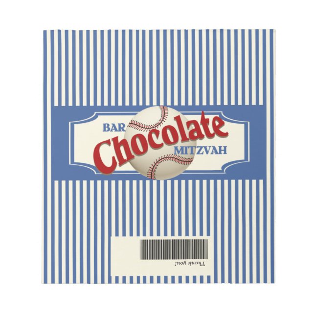 Vintage Baseball Chocolate Bar Wrapper Notepad (Front)
